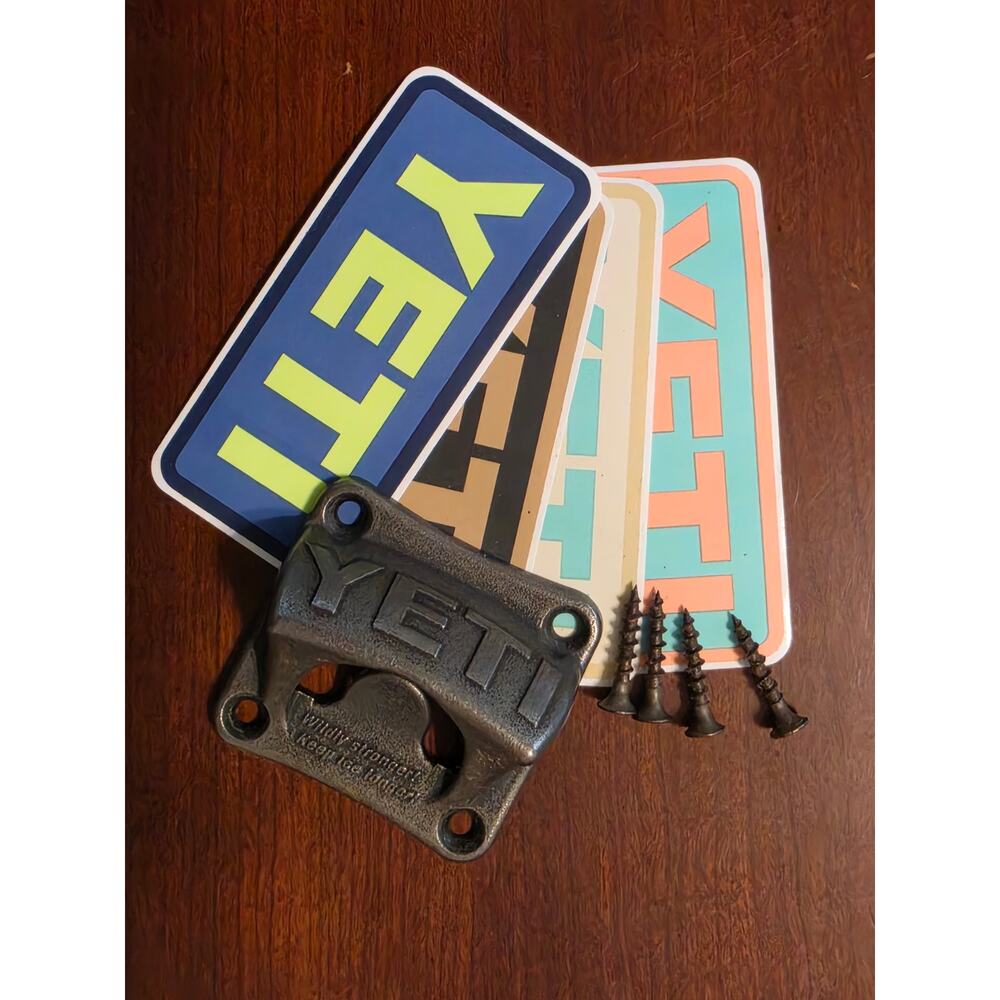 YETI Wall‑Mount Bottle Opener – Heavy‑Duty Cast Metal – Plus YETI Sticker Set